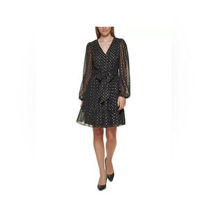 Karl Lagerfeld Paris Metallic-Dot Flounce-Hem Dress Size 2 # 1B 1499